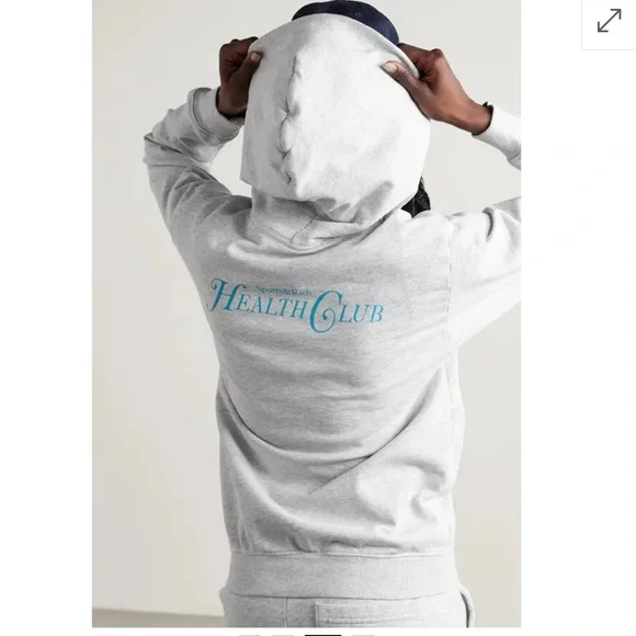 NWT Sporty & Rich Rizzoli Hoodie Heathered Gray Size Large Health Club Graphic - Picture 10 of 11
